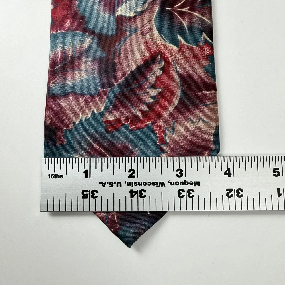 Vintage Christian Dior Monsieur Burgundy Teal Leaf Pattern Silk Tie‎ USA